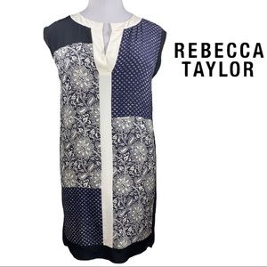 Rebecca Taylor Color Block Floral Silk Shift Dress